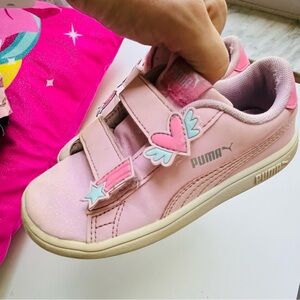 Puma Kids Sneakers with Pink and Heart Accents Size 10
